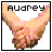 Pixelated image of two hands clasped in a handshake, with text above reading 'Audrey and Ellie Best Friends Forever' across six