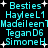 Animated text display with turquoise names and stars on black background, showing flickering star effects and text variations across frames.