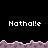 Pixelated text 'Nathal!e' repeated across black background with pink and purple terrain borders.