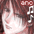 six pixelated anime-style character faces with brown hair, each displaying a different musical note symbol and the text 'anc' above it