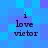 Blue pixelated background with four identical text blocks reading 'i love victor' in dark purple, arranged in a