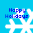 Blue background with four white snowflakes and blue 'Happy Holidays' text above each snowflake.