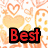 Pixelated icon with red text reading 'Best Friends Forever' over a patterned background of orange and yellow hearts.