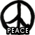 Six peace symbol icons arranged in two , each with 'PEACE' text below; top features black outline, American flag colors, and Earth globe designs