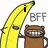 Animated icon shows a yellow banana with eyes and mouth next to a brown cartoon character, text changes from 'i BFF' to 'love you' then 'christina 3'.