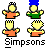 Four pixelated cartoon figures with yellow faces and orange or green shirts, blue hair on one figure, arranged in a 2x2 grid above the word 'Simpsons' in blocky text.