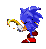 Six pixelated Sonic the Hedgehog poses in blue, red, white, and yellow on a gray background with no visible text.