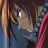 A pixelated character with dark hair and a white eye patch, wearing a blue outfit with a pink accessory on the right side.