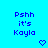 Blue pixelated text on cyan background reads 'Pssh it's Kayla' with two heart symbols below, static image.