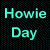 Pixelated image with teal text 'Howie Day' on black background and partial portrait of person with light brown hair.