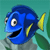 Animated contact sheet of a blue cartoon fish with yellow fins and white eyes, showing four distinct facial expressions across sampled frames against an aquatic background.