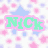 Pixelated icon with four quadrants: top-left shows 'NICK' in green with pink outline on starry background, top-right displays 'Your' in pink with black outline over floral pattern, bottom-left features 'MY' in blue with orange outline surrounded by hearts, bottom-right shows 'ALL' in pink with purple outline on starry background.