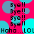Pixelated text and circles on a bright pink background with cyan and blue circles.