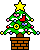 Two pixelated Christmas tree icons side-by-side, each with green branches, white snow, and a star on top, differing in star color and ornament arrangement.