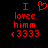 Red pixelated text and symbols on black background: 'I' above a heart, then 'lovee himm <3333'.