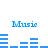 Blue 'Music' text above blue audio equalizer bars on white background, with animated bar height changes across frames.