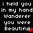 Pixelated text on black background with red heart symbols, repeating phrases about holding a Wanderer and calling them beautiful.