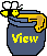 Pixel art of a blue jar with yellow honey dripping, topped by a bee with white eyes and yellow body, displaying the word 'View' in yellow text on the left and white text on the right.