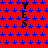 Red background with blue stars and vertical black text reading YES repeated in a pattern