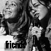 Black-and-white image of two women singing into microphones with the word 'friends' in bold text at the bottom.