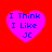 Four identical pink heart-shaped icons with blue text on a red background, each displaying "I Think I Like JC" in pixelated font.