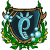 four showing a pixel art icon with a blue shield emblem and green foliage border, transitioning to a blue bird with white wings and yellow beak in the same border