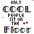 Animated icon with repeated text "ONLY COOL PEOPLE SIT ON THE Floor" and changing small red symbols around the text.