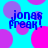 Blue background with overlapping pink and purple circles, blue text reading 'jonas freak!' in four quadrants.