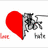 A split-screen image with a red heart on the left and pixelated text on the right, showing a partial 'Love' and 'Hate' text below.
