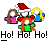 Pixelated static image of four cartoon characters with Santa hat and repeated "Ho! Ho! Ho!" text on gray background.