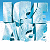 Pixelated blue and white graphic with abstract shapes resembling stylized letters or symbols against a light blue background.
