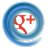 Circular blue swirl icon with red 'G+' symbol at center on white background.