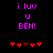 Pixelated text and heart symbols on black background with animation changes in red hearts.