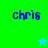 Four display the name 'chris' in blue pixelated text on green and cyan backgrounds with a star symbol changing color between frames