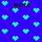Blue background with repeating cyan pixelated hearts and black text reading 'matt' in multiple positions.