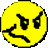 Three yellow emoji faces with distinct expressions arranged in a contact sheet layout on gray background: top-left angry, top-right winking, bottom smiling with large teeth.