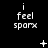 Black background with white pixelated text 'i feel spax' repeated in a , plus symbols changing from '+' to '*' to 'x', then dots and ellipses appearing below