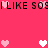 Pixelated pink background with repeated black text 'I LIKE SOS' and scattered heart symbols in white and light pink.
