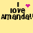 Yellow background with black text reading "I love Amanda!" repeated twice, each preceded by a vertical line and accompanied by pink pixelated heart or star symbols.