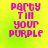 Pixelated text on a bright yellow-green background with pink lettering, showing four identical arranged in a
