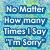 Blue text on a pixelated blue-green background displays lyrics about repeated apologies and forgiveness.
