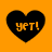 Four black heart shapes on an orange background, each containing the text 'yET!' in a pixelated font.