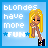 Pixel art icon of a blonde woman with long hair, brown skin, and dark eyes, standing against a light blue background with text reading "blondes have more *FUN*".