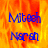 Blue text 'Mitech' and 'Narsh' on a fiery orange-yellow background with pixelated edges.