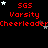 Red text reading 'SGS Varsity Cheerleader' repeated across a black background with scattered white and gray stars.