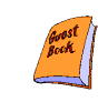 A series of animated book icons showing sequential page-turning and pen placement, with orange covers displaying 'Guest Book' text.