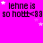 A bright pink background displays repeated text 'lehne is so hott<88' with scattered white and light purple stars, some of which move across frames.