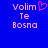 Blue background with pink pixelated text 'volim Te Bosna' and a pink heart symbol on the left side, mirrored without the heart on the right.
