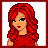 Pixel art figure skater with red hair and green eyes in red dress, white boots, and ice skates, with text variations.