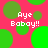 Pixelated image with bright pink background and green circles, displaying repeated text "Aye Babay!!" in white pixelated font.